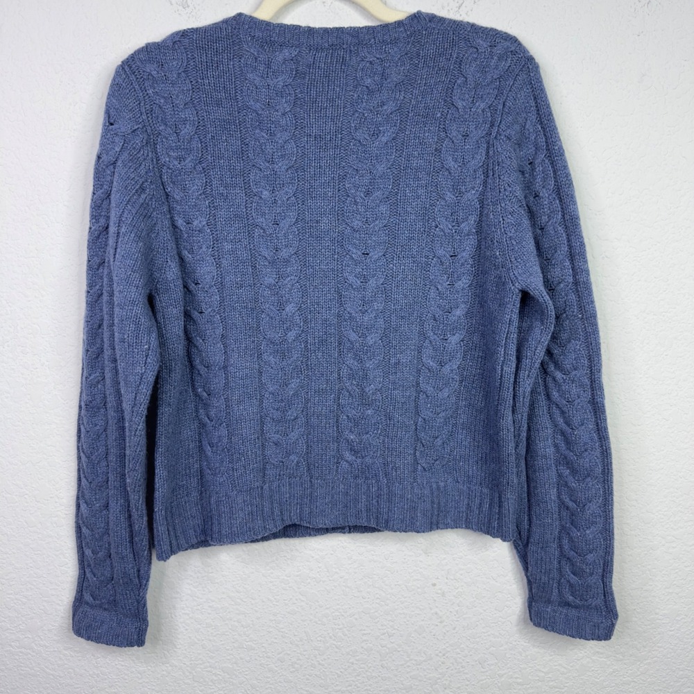 Paul Harris Design Cardigan Women M Blue Lambswool Cable Knit Cottagecore Preppy - Picture 2 of 6